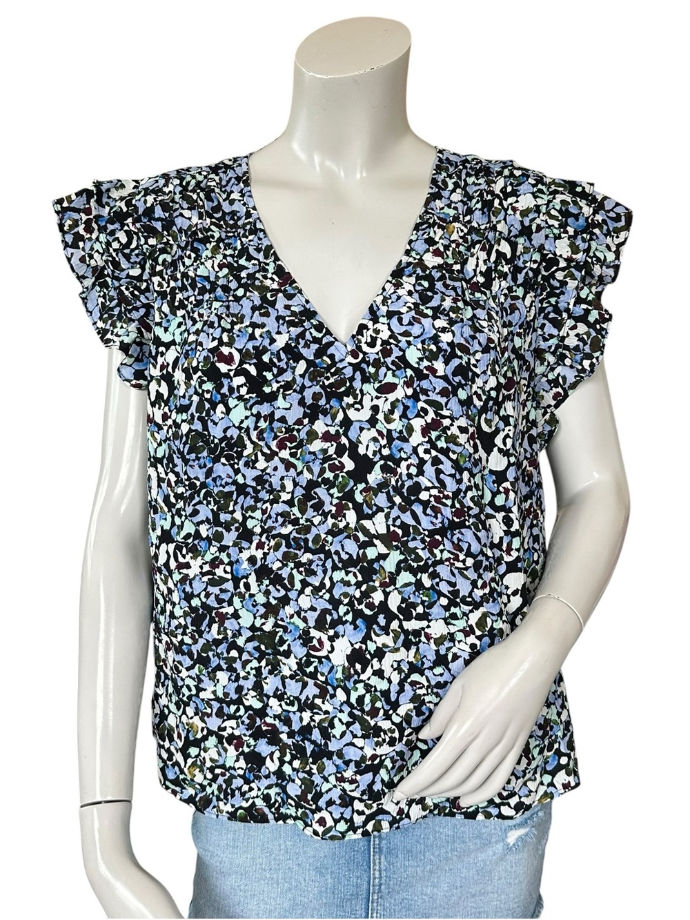 Marie Oliver Phoebe Seastone Floral Silk Blend Flutter Sleeve Blouse Size Medium